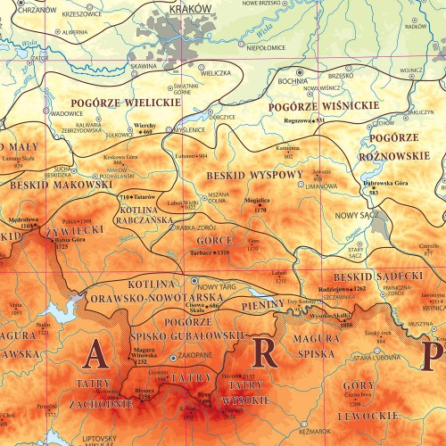 góry polski mapa POLSKIE GÓRY MAPA ŚCIENNA SUDETY BESKIDY TATRY   Allegro.pl   Cena 