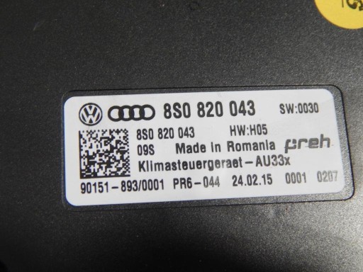 AUDI TT 8S control unit of the air conditioning 8S0820043