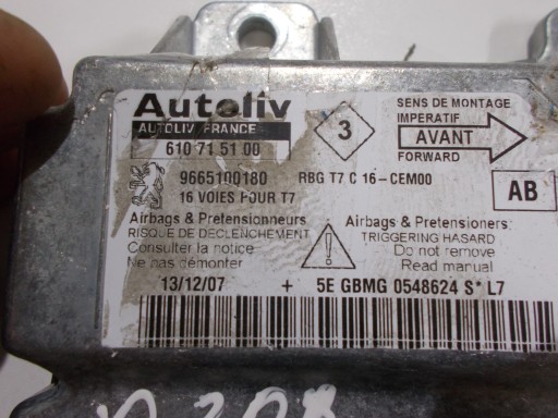 PEUGEOT 308 modulo SENSOR airbag 9665100180