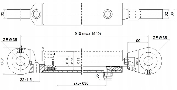 SHOCK-ABSORBER CYLINDER HYDRAULIC 1-STR 63/630 SKOK 630MM L910 HYDROLIDER photo 5 - milautoparts-fr.ukrlive.com