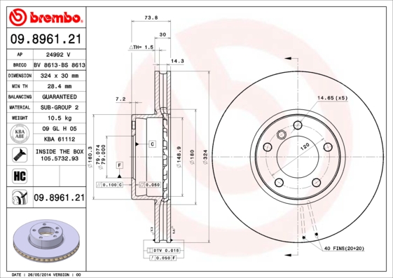 2× BREMBO DISQUES DE FREIN AVANT 09.8961.21 + SABOTS DE FREIN MIKODA 70439 BMW 5 E39 AVANT POUR DISQUE 324MM photo 2 - milautoparts-fr.ukrlive.com