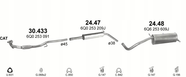 POT D'ÉCHAPEMENT ASSORTIMENT ANILLOS SEAT IBIZA ,SKODA FABIA ,VW POLO POJ.1,2 02-05R. photo 2 - milautoparts-fr.ukrlive.com