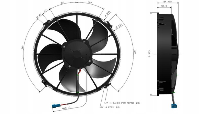 C54FD7 GAZ D'ÉCHAPPEMENT VENTILATEUR AXIAL GAZ D'ÉCHAPPEMENT 24V (SR.: 305MM, WYDAJNOSC: 2760M³/MIN.