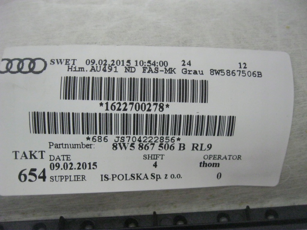 фото №7, Audi a4 8w b9 sedan потолок блок двигателя стойки